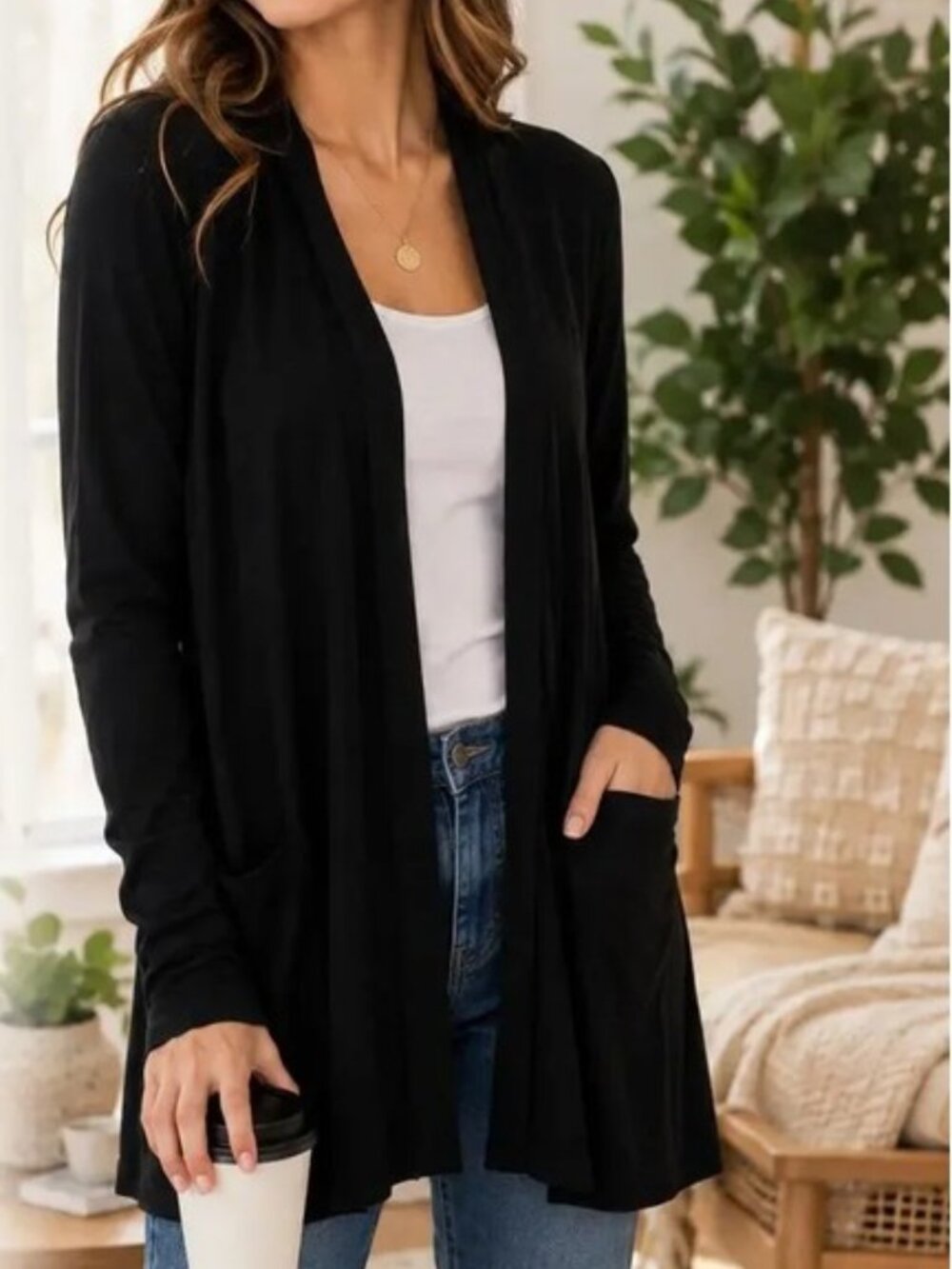 Bobeau Open Front Cardigan